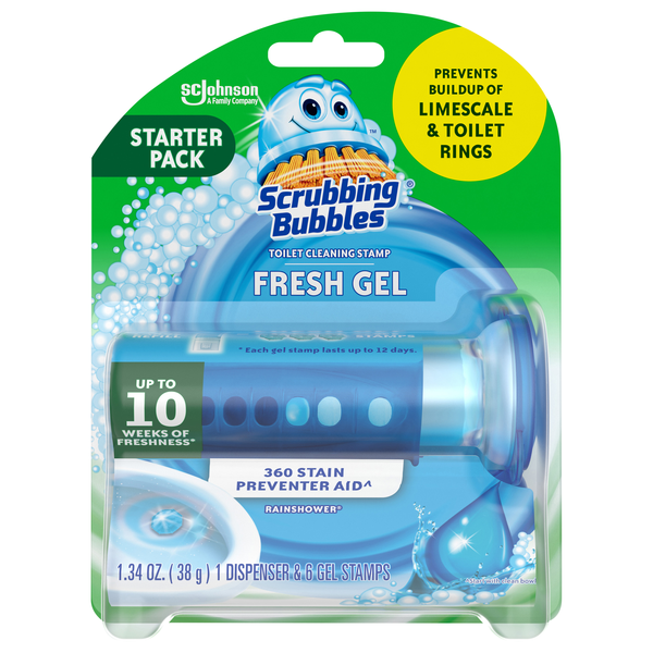Scrubbing Bubbles Fresh Gel Rainshower Toilet Cleaning Stamp Starter Pack