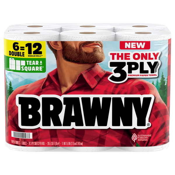 Brawny Tear-A-Square Double Rolls 3-Ply Paper Towels