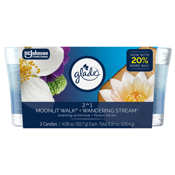 Glade 2-in-1 Moonlit Walk + Wandering Stream Candles - 2 ct