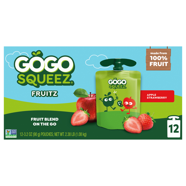 GoGo squeeZ Apple Strawberry Applesauce Pouches - 12 ct