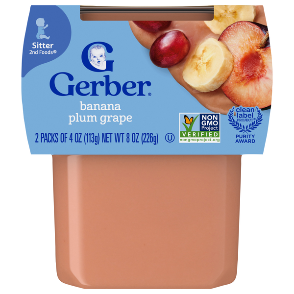 Gerber Natural 2nd Baby Food Banana Plum Grape - 2 ct