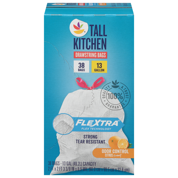 Our Brand Flextra Odor Control Citrus Tall Kitchen Drawstring Bag 13 Gal