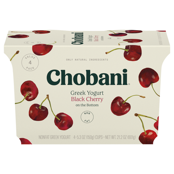 Chobani Non Fat Black Cherry on the Bottom Greek Yogurt Cups - 4 ct