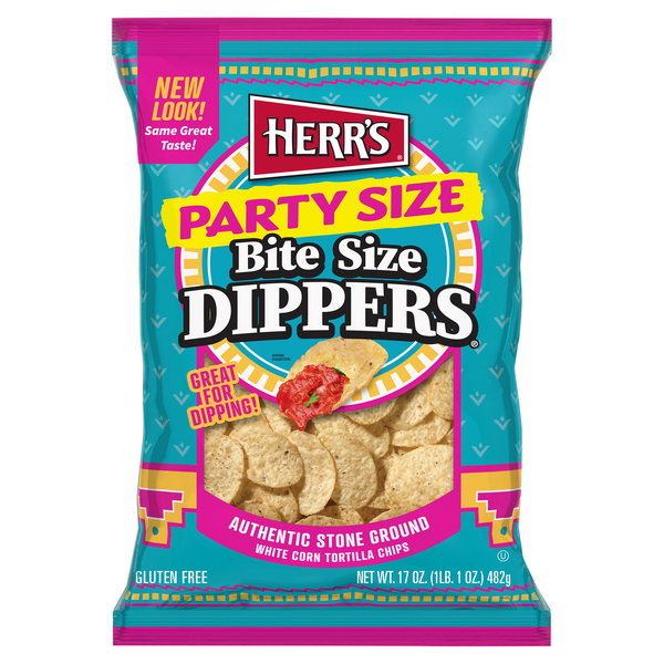 Herr's Gluten Free White Corn Bite Size Dippers Tortilla Chips Party Size