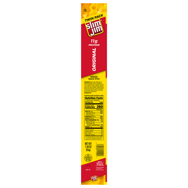 Slim Jim Original Protein Smoked Giant Size Meat Sticks - 2 ct
