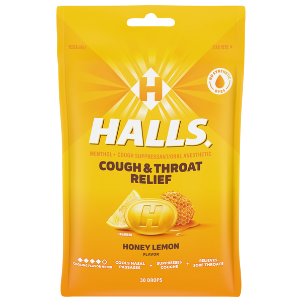 Halls Menthol Honey Lemon Cough Drops