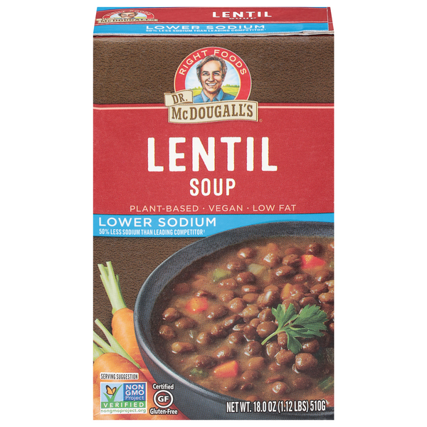 Dr. McDougall's Plant-Based Vegan Lower Sodium Gluten Free Lentil Soup