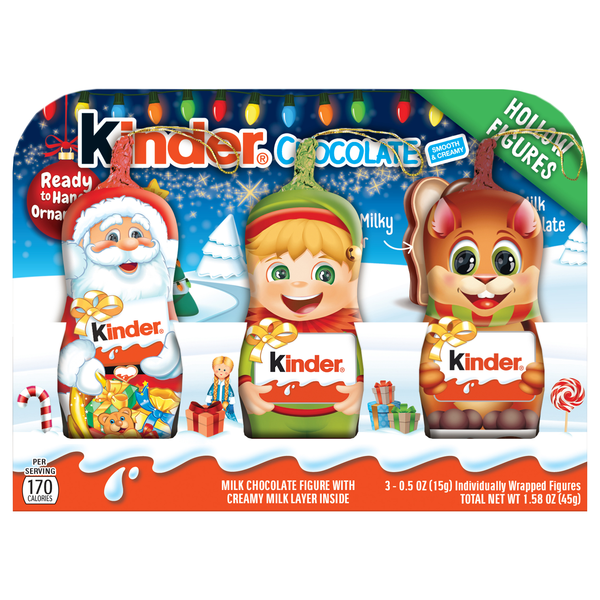 Kinder Milk Chocolate Ornament Figures Christmas Candy - 3 ct