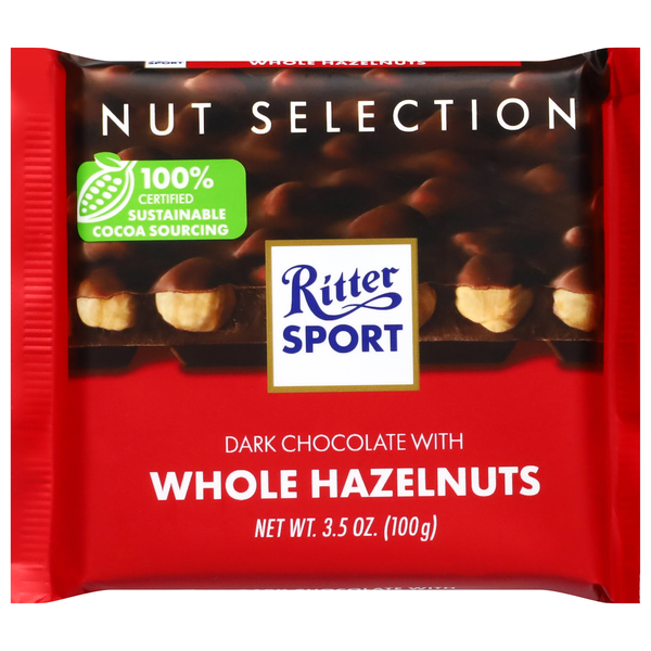 Ritter Sport Dark Chocolate Candy Bar with Whole Hazelnuts