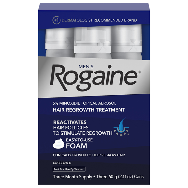 Rogaine Men's 5% Minoxidil Hair Regrowth Treatment Unscented Foam - 3 ct