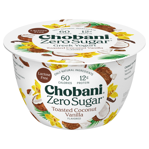 Chobani Zero Sugar Non Fat Toasted Coconut Vanilla Greek Yogurt Cup