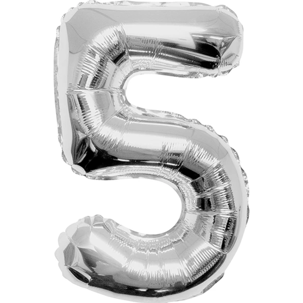 Shape Number 5 Silver Helium-Filled Balloon