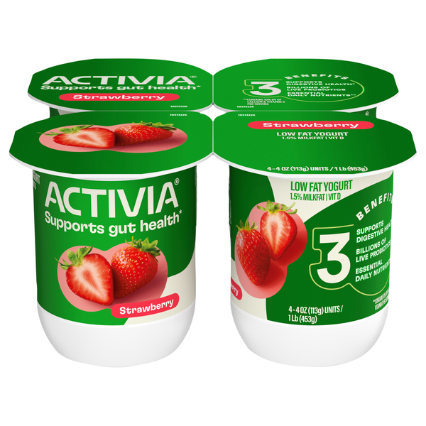 Activia Low Fat Strawberry Probiotic Yogurt Cups - 4 ct