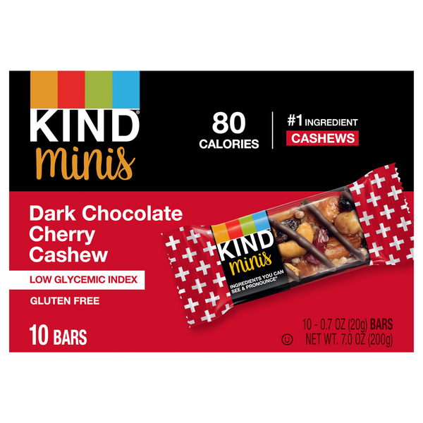 KIND Minis Gluten Free Dark Chocolate Cherry Cashew Bars - 10 ct