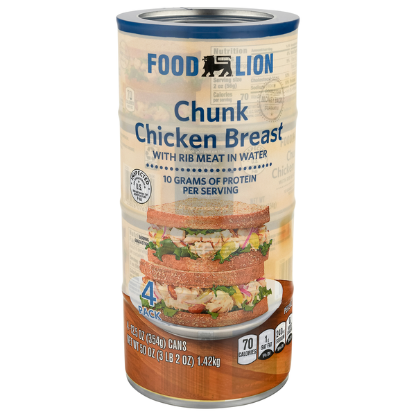 Food Lion Chunk Chicken Breast in Water - 4 ct