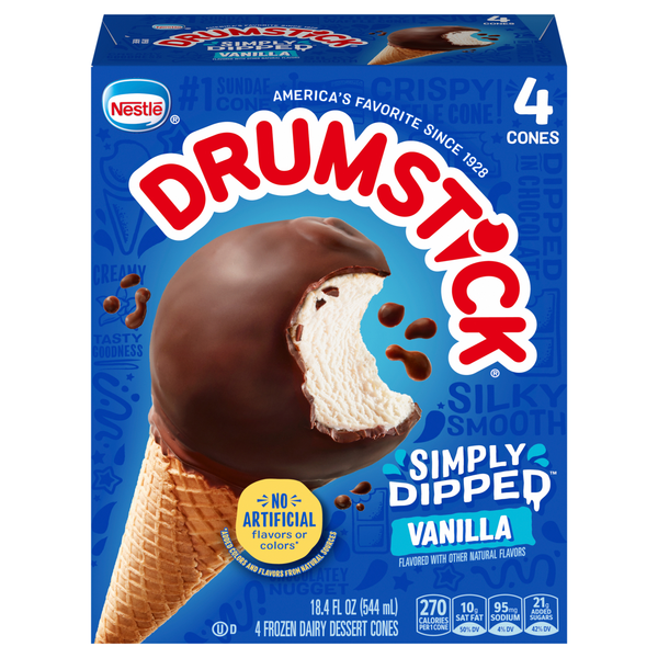 Nestle Drumstick Simply Dipped Vanilla Frozen Dairy Dessert Cones - 4 ct