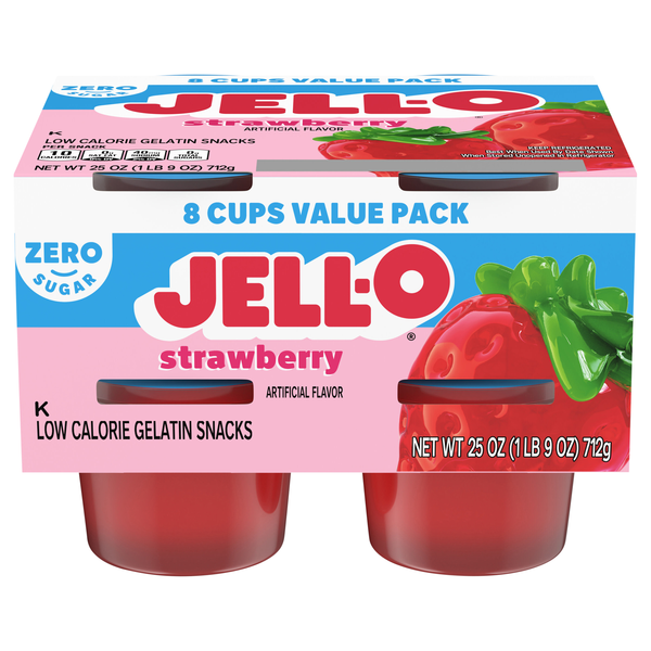 Jell-O Zero Sugar Strawberry Gelatin Snack Cups - 8 ct