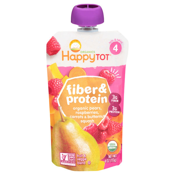 Happy Tot Organics Fiber & Protein Pears Raspberries Squash & Carrots