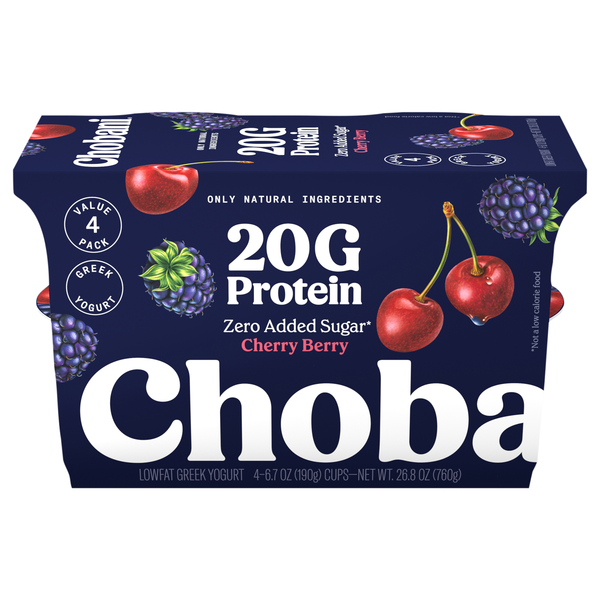 Chobani 20g Protein Lowfat Cherry Berry Greek Yogurt Cups - 4 ct