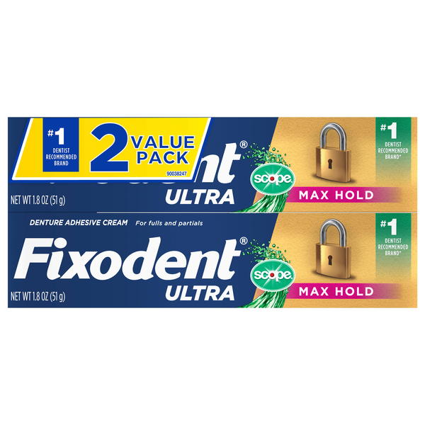 Fixodent Ultra Max Hold Plus Scope Denture Adhesive - 2 ct