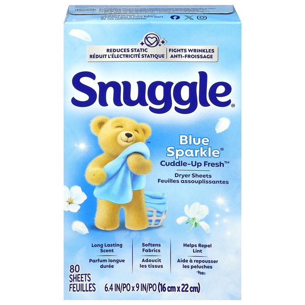 Snuggle Blue Sparkle Fabric Softener Dryer Sheets with Fresh Release
