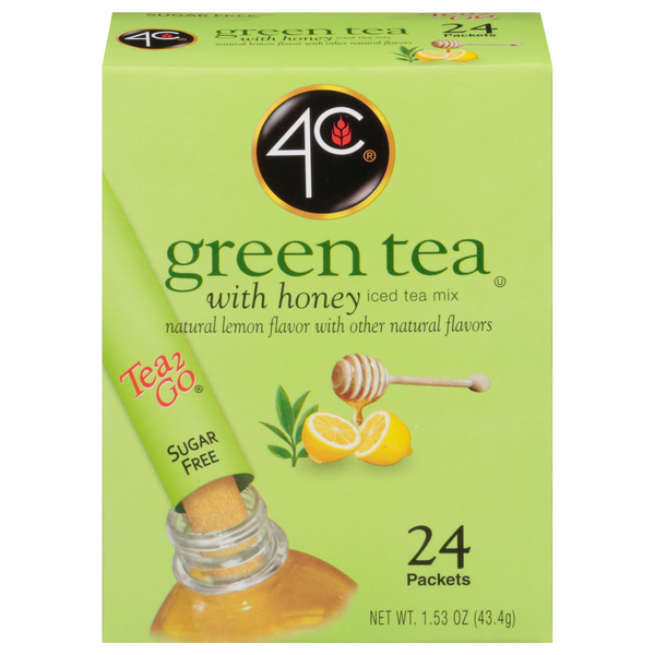 4C Sugar Free Lemon Flavor Green Iced Tea Mix with Honey Packets - 24 ct