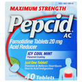 Pepcid AC Maximum Strength Famotidine 20 mg Icy Cool Mint Tablets