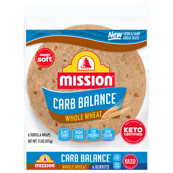 Mission Carb Balance Whole Wheat Super Soft Burrito Tortilla Wraps - 6 ct