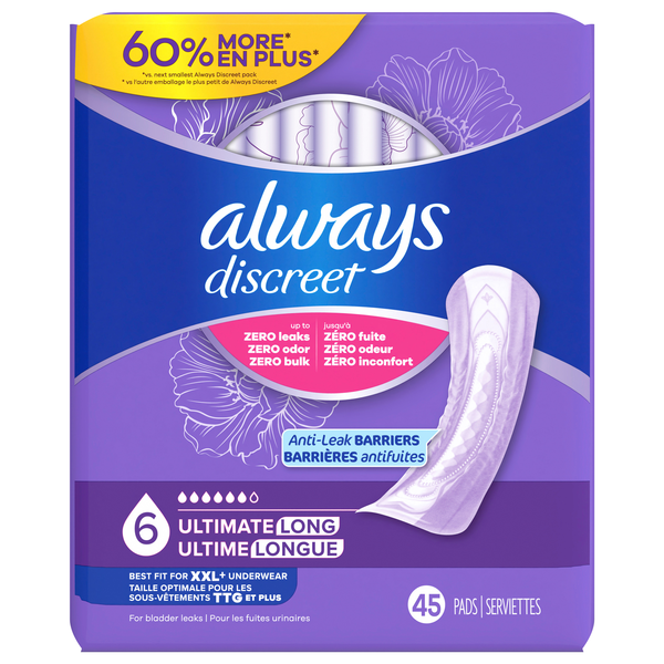 Always Discreet Incontinence Pads Extra Heavy Long