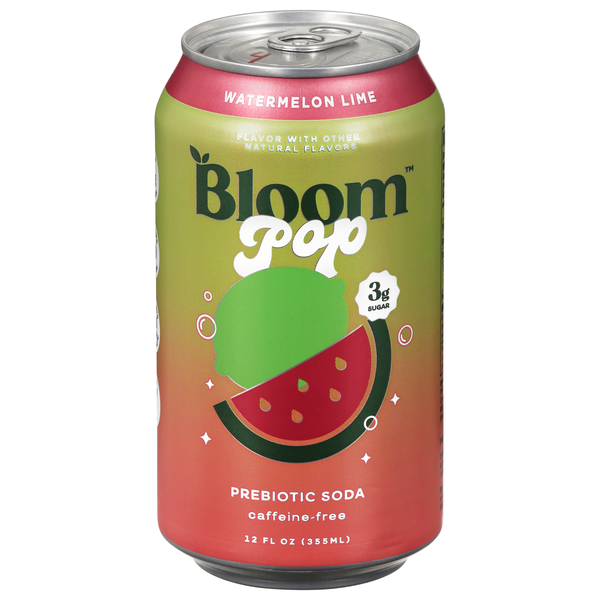 Bloom Pop Caffeine Free Watermelon Lime Prebiotic Soda