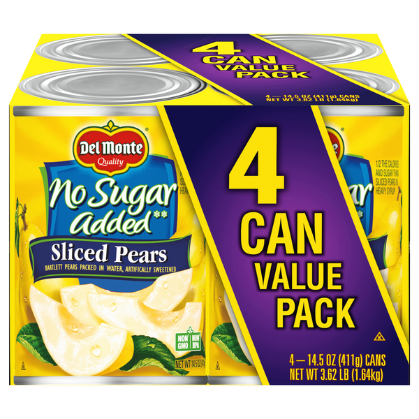 Save on Del Monte Pears Sliced No Sugar Added 4 ct Order Online