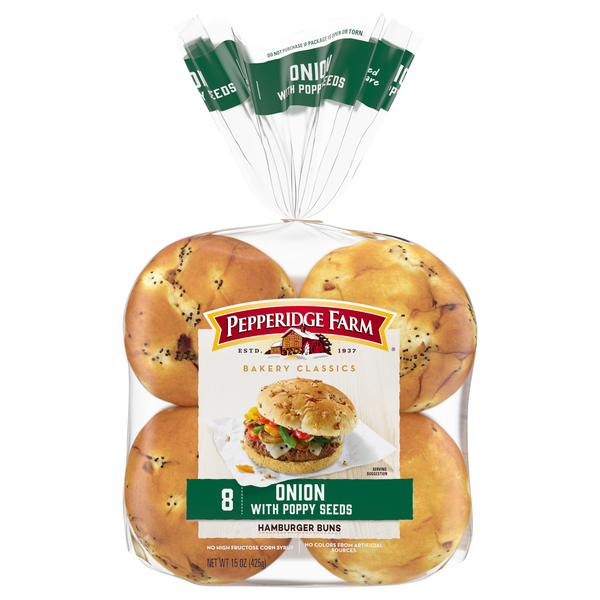 Pepperidge Farm Onion with Poppy Seeds Hamburger Buns - 8 ct