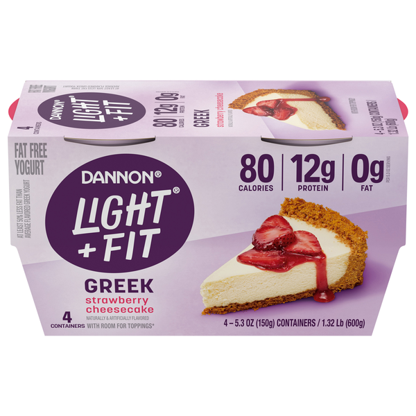 Dannon Light + Fit Fat Free Strawberry Cheesecake Greek Yogurt Cup - 4 ct