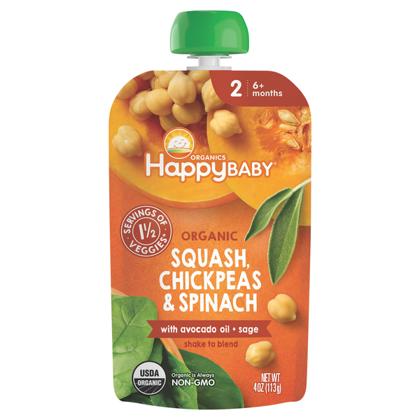 Happy Baby Organics 2 Baby Food Squash Chickpeas & Spinach