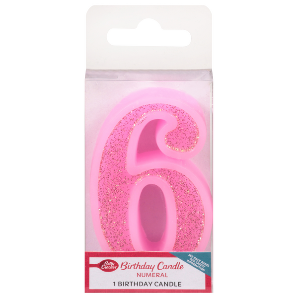 Betty Crocker Pink Numeral Birthday Candle #6