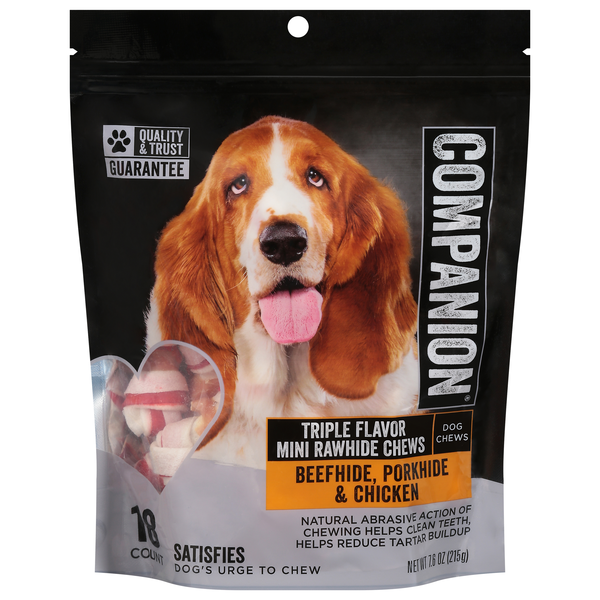 Companion Triple Flavor Mini Rawhide Dog Chews - 18 ct