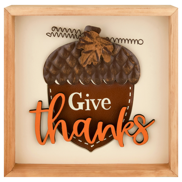 Smart Living Fall Wooden Decor Give Thanks Acorn