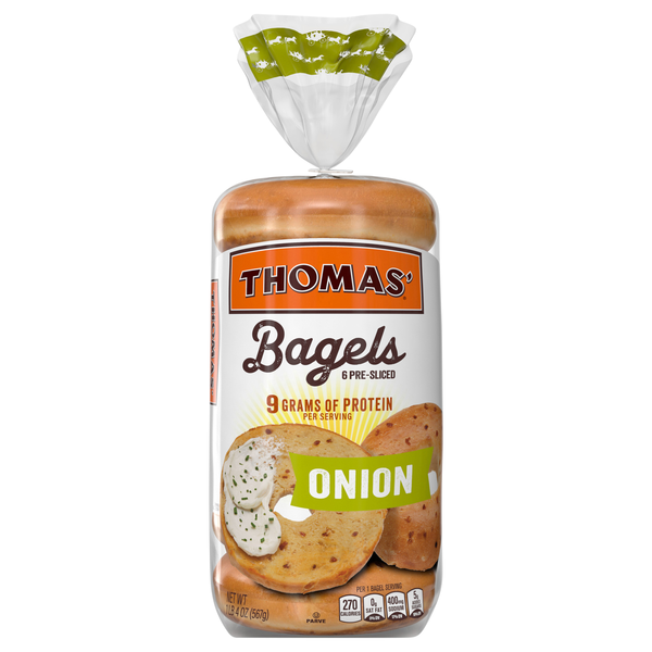 Thomas' Onion Pre-Sliced Bagels - 6 ct