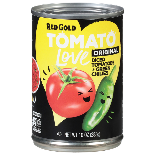 Save on Red Gold Tomato Love Diced Tomatoes + Green Chilies Original