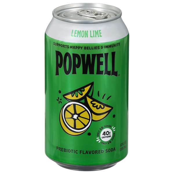 Popwell Lemon Lime Prebiotic Soda