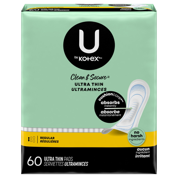 U by Kotex Clean & Secure Unscented Regular Ultra Thin Maxi Pads No Wings