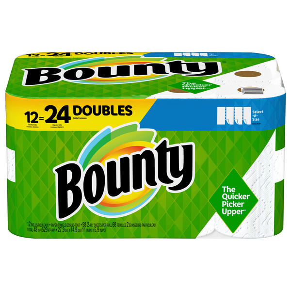 White 12 Huge Rolls Bounty Select-a-Size Paper Towels
