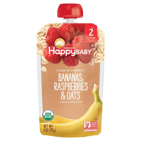 Happy Baby Organics 2 Baby Food Bananas Raspberries & Oats