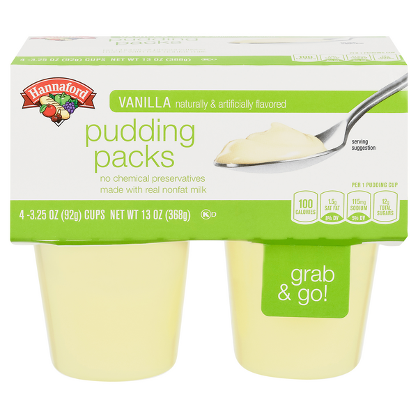 Hannaford Grab & Go! Pudding Packs Vanilla Gluten Free - 4 ct