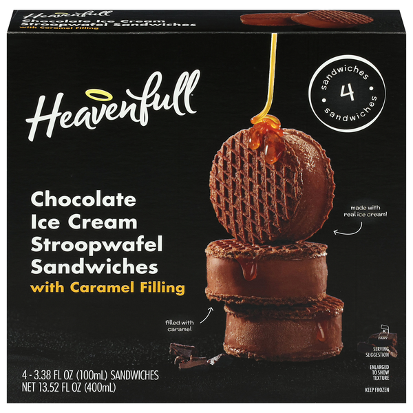 Heavenfull Chocolate Ice Cream Stroopwafel Sandwich w/Caramel Filling 4 ct