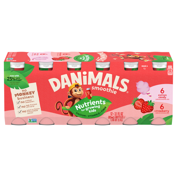 Danimals Smoothie Strawberry & Cotton Candy Drink - 12 pk