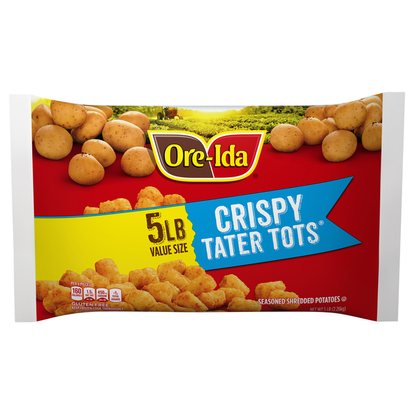 Ore-Ida Crispy Tater Tots Seasoned Shredded Potatoes Value Size Frozen