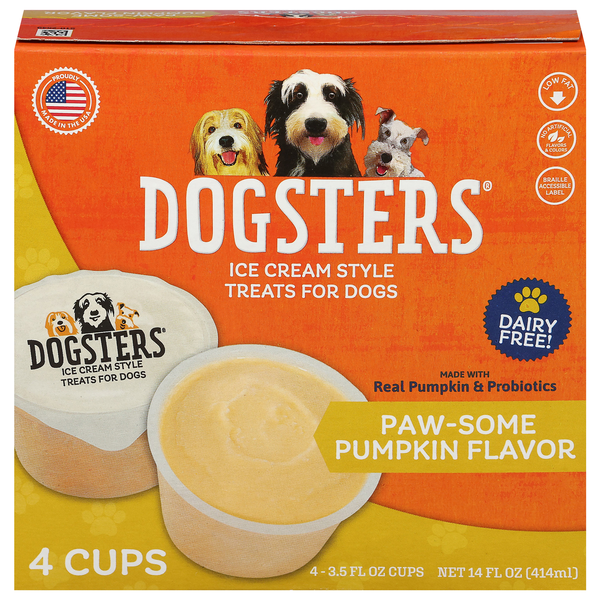 DOGSTERS Dairy Free Pumpkin Flavor Ice Cream Style Frozen Dog Treat - 4 ct