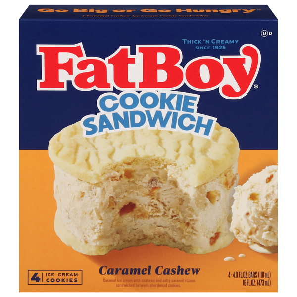 FatBoy Caramel Cashew Ice Cream Cookie Sandwiches - 4 ct