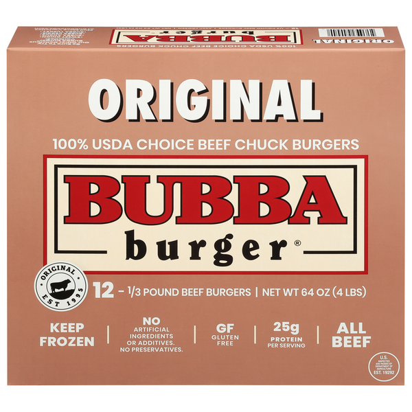 Bubba Burger Original 1/3 lb Beef Chuck Patties - 12 ct Frozen